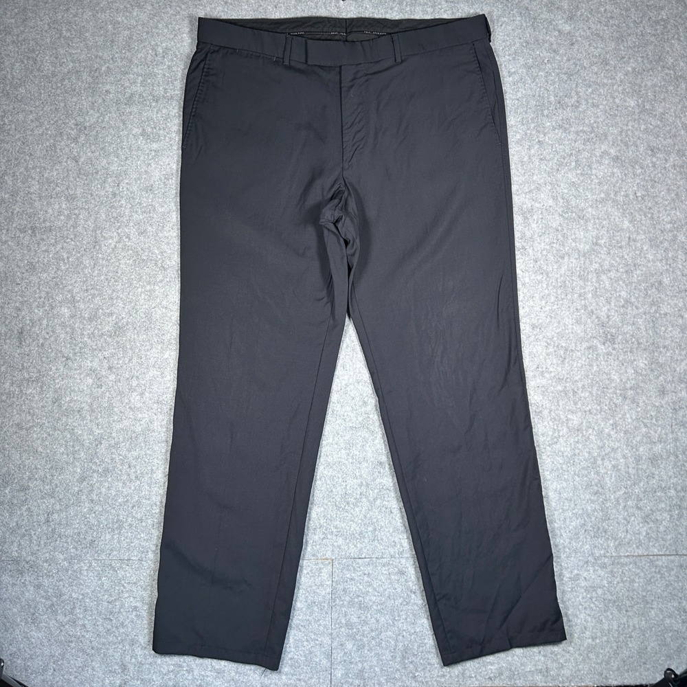 HUGO BOSS Trousers Mens 38R Black Parker-X Virgin Wool Luxury Dress Pants